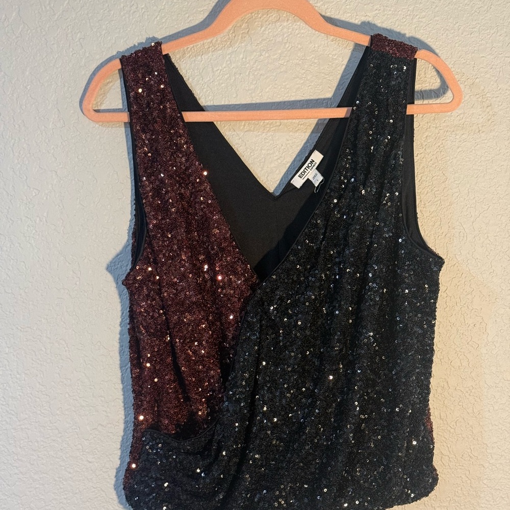 Express Black and Burgundy Sequin Blouse